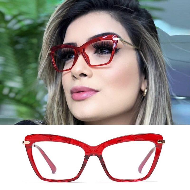 TR90 Frame Rode Kat Bril Dames Geometrische Element Brilmontuur Vrouwen Mode Optische Oculos Grau Feminino: E300 C7 red