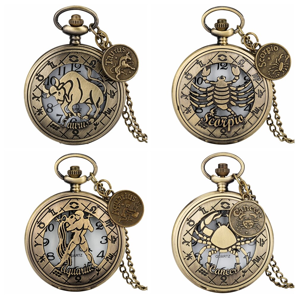 Lange Ketting Zakhorloge Mannen En Vrouwen Quartz Zakhorloge Vintage Bronze Dial Uitgeholde Cover Arabisch cijfers