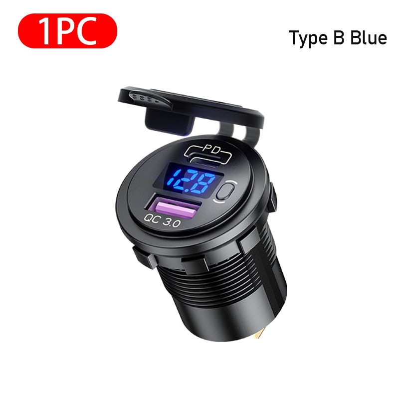 12V-24V ładowarka samochodowa USB QC3.0 5V 3A USB automatyczny gniazdo szybkie ładowanie PD Port zapalniczki wodoodporna 12V ładowarka accesori: rodzaj B niebieski 1szt