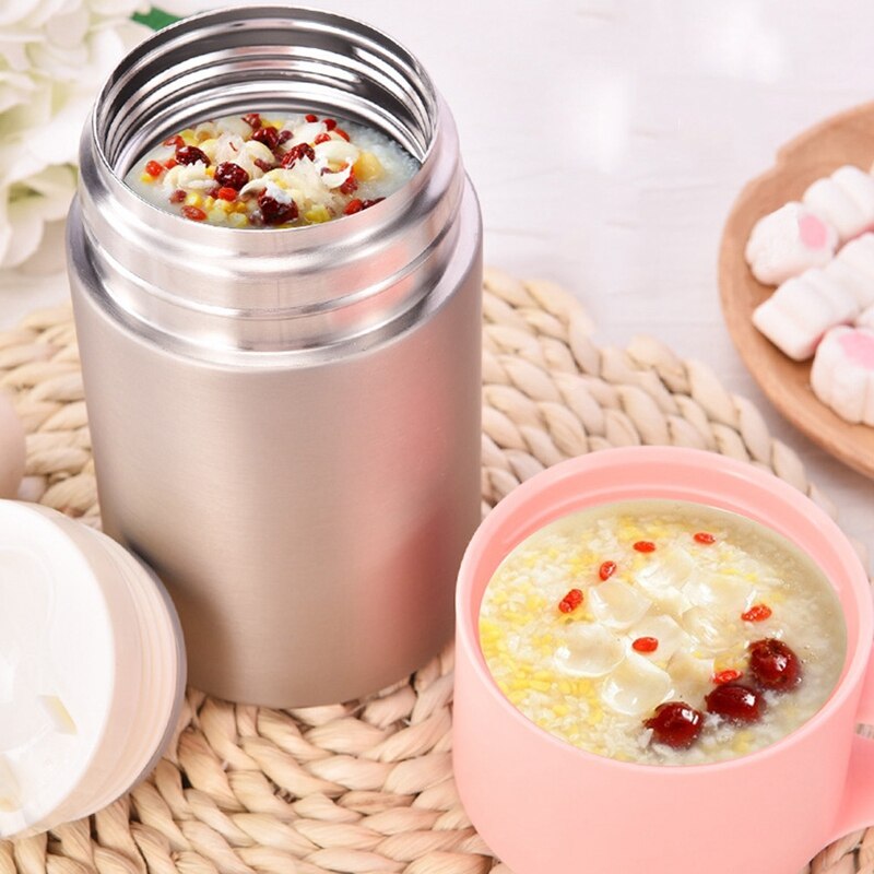 Pot de nourriture de bouteille de vide d'acier inoxydable de 600Ml bécher braisé Thermoses thermiques de soupe d'isolation de Pot de ragoût avec le pliage portatif S