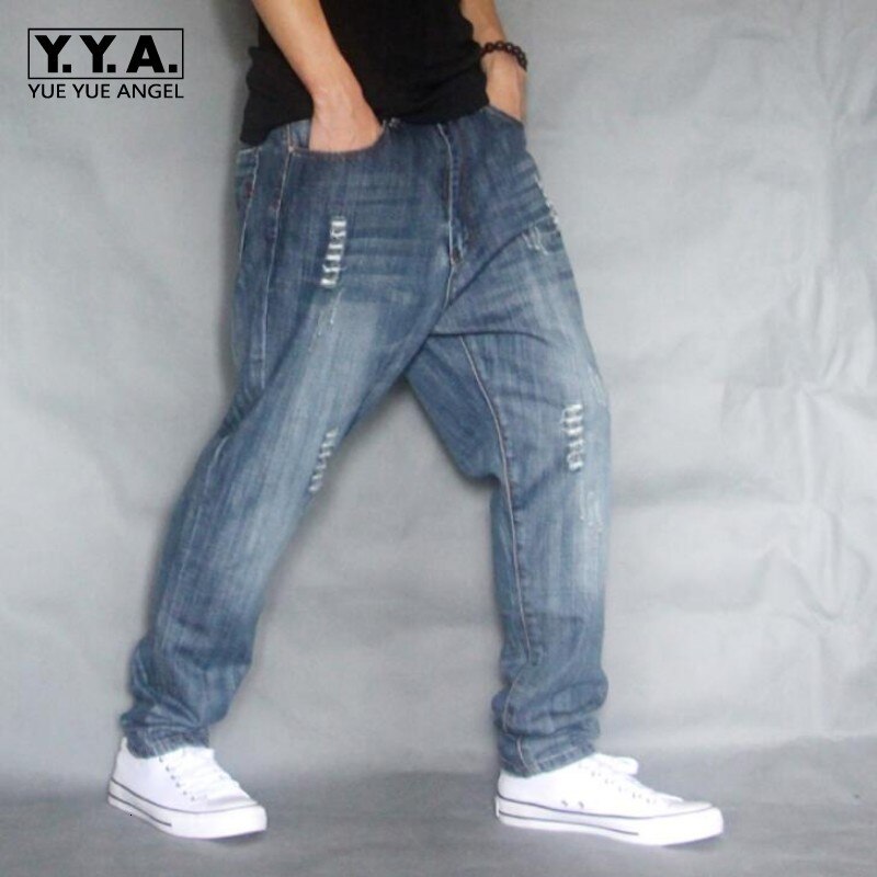 Top Mens Cargo Jeans Broek Gat Ripped Hip Hop Baggy Jeans Heren Loose Fit Casual Broek Katoen Maat 40 42