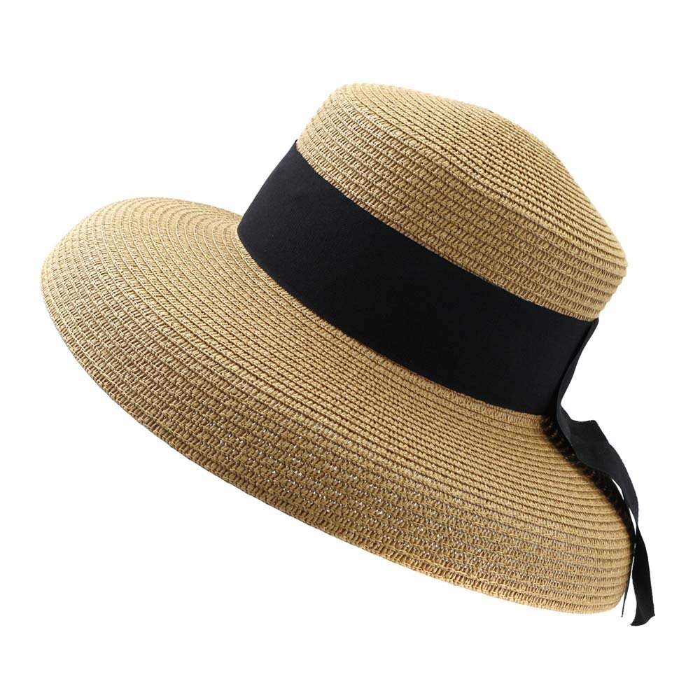 Zomer Stro Hepburn Stijl Grote Dakranden Vrouwelijke Outdoor Reizen Strand Seaside Zonnehoed Zonnehoed Mode Hoed Met lint