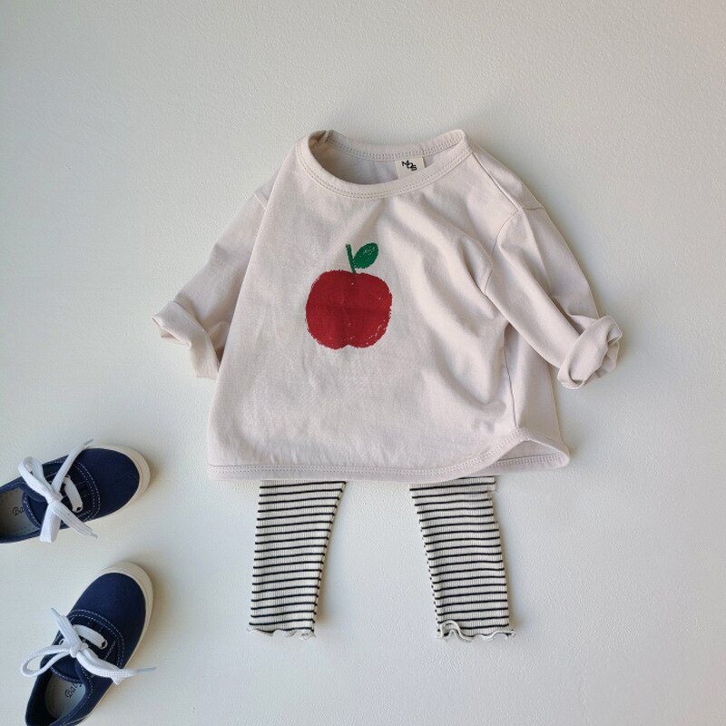 Peuter Jongen En Meisje Katoen Zachte Jas Zuigelingen Baby Apple Cartoon Patroon Losse T-shirt Mode Toevallige Kinderen Sportkleding