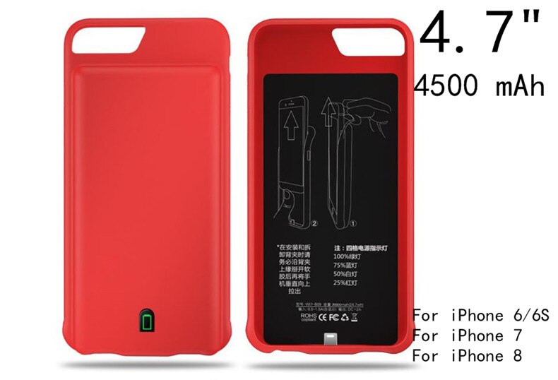 7000 mAh Carregador de Bateria Case Para iPhone à prova de choque 7 8 6 6 S Plus Caso Charing Bateria Banco de Alimentação Externa capa de Silicone de Volta: I7-Red