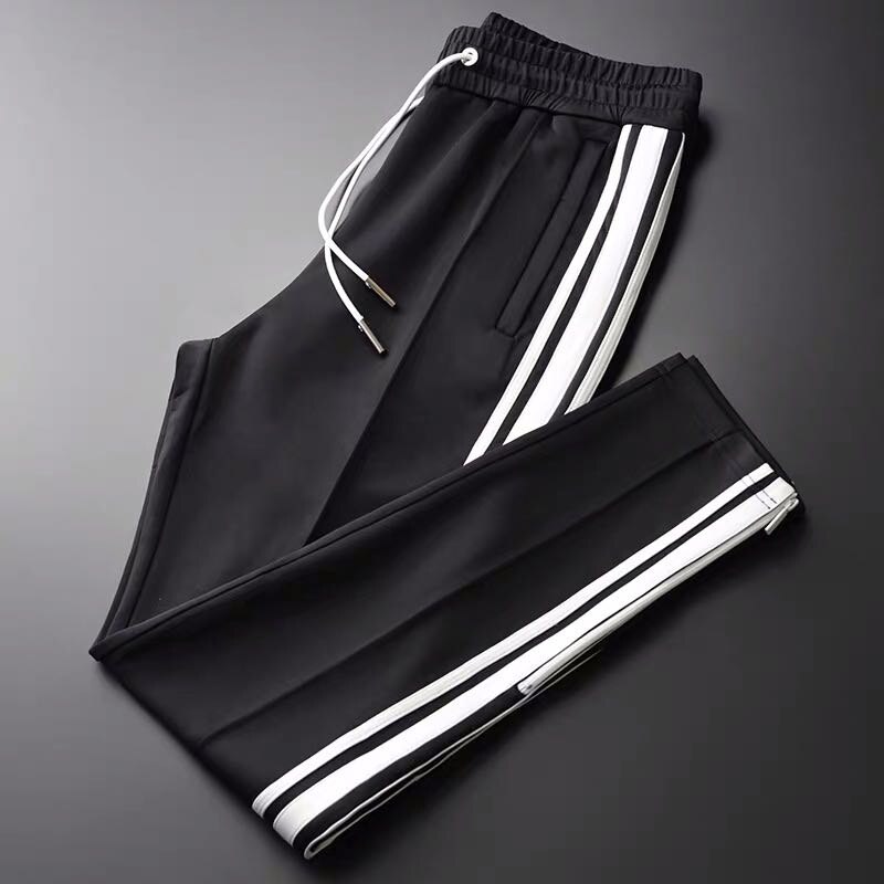 European and American stripes hit color casual sports pants spring elastic waist drawstring air layer pants