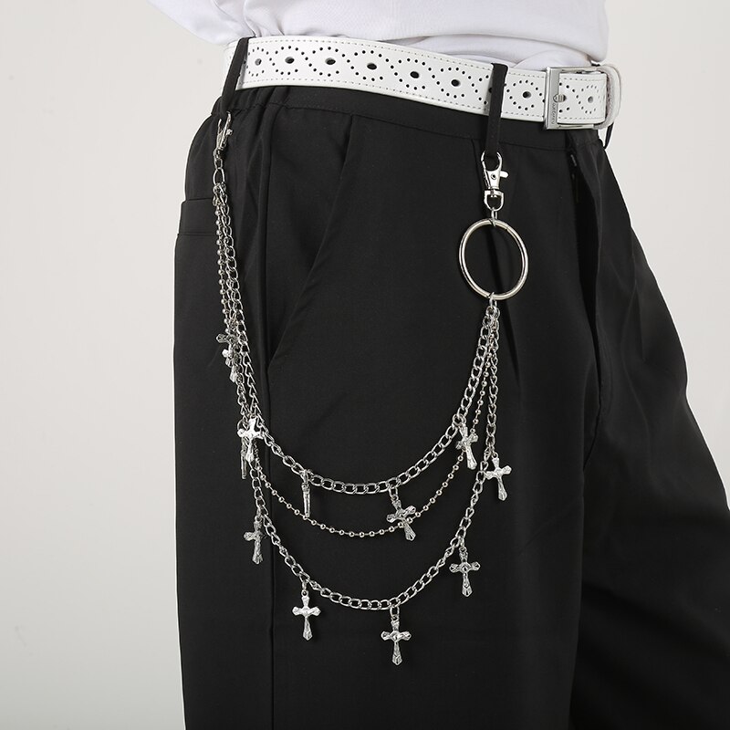 multi-circle combination cross pants chain decorative pants pendant hip hop accessories waist chain: Default Title