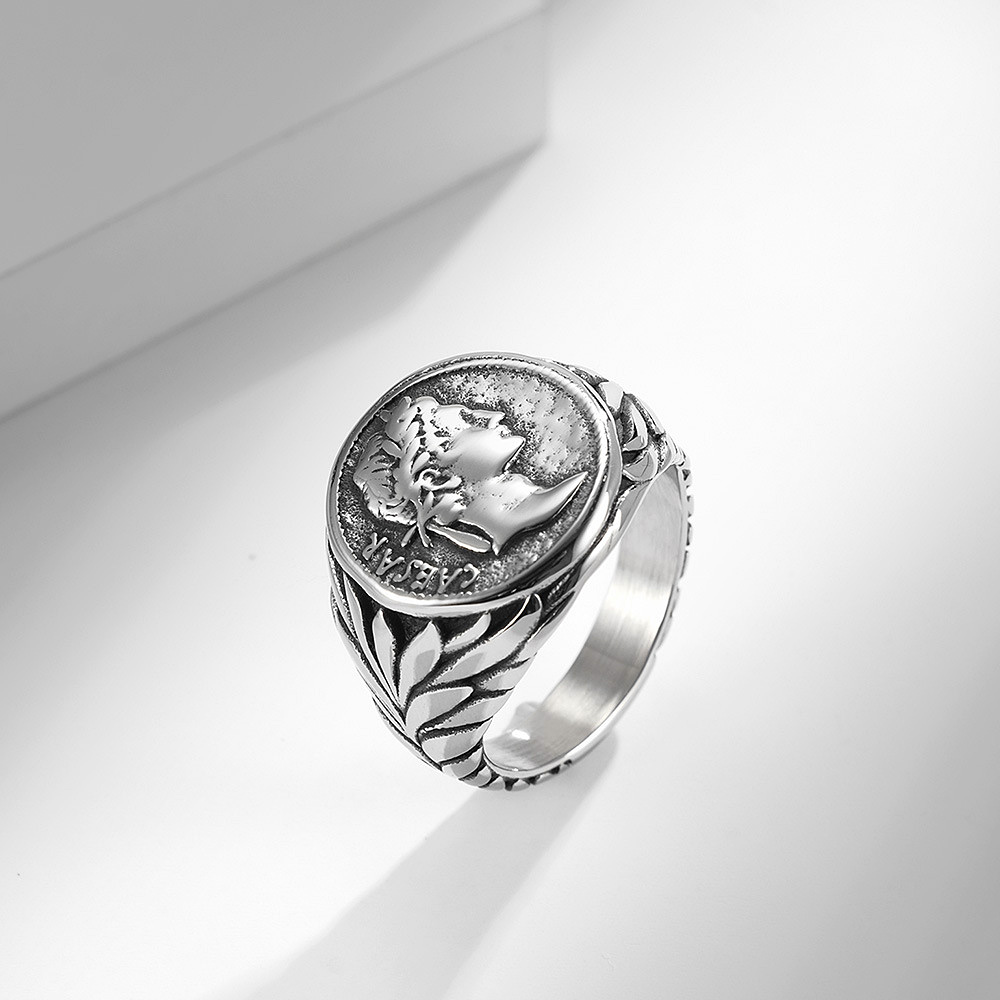 Anillo Vintage de imperio romano para hombre, joya de acero inoxidable con cabeza de Caesar, Color plateado, dorado