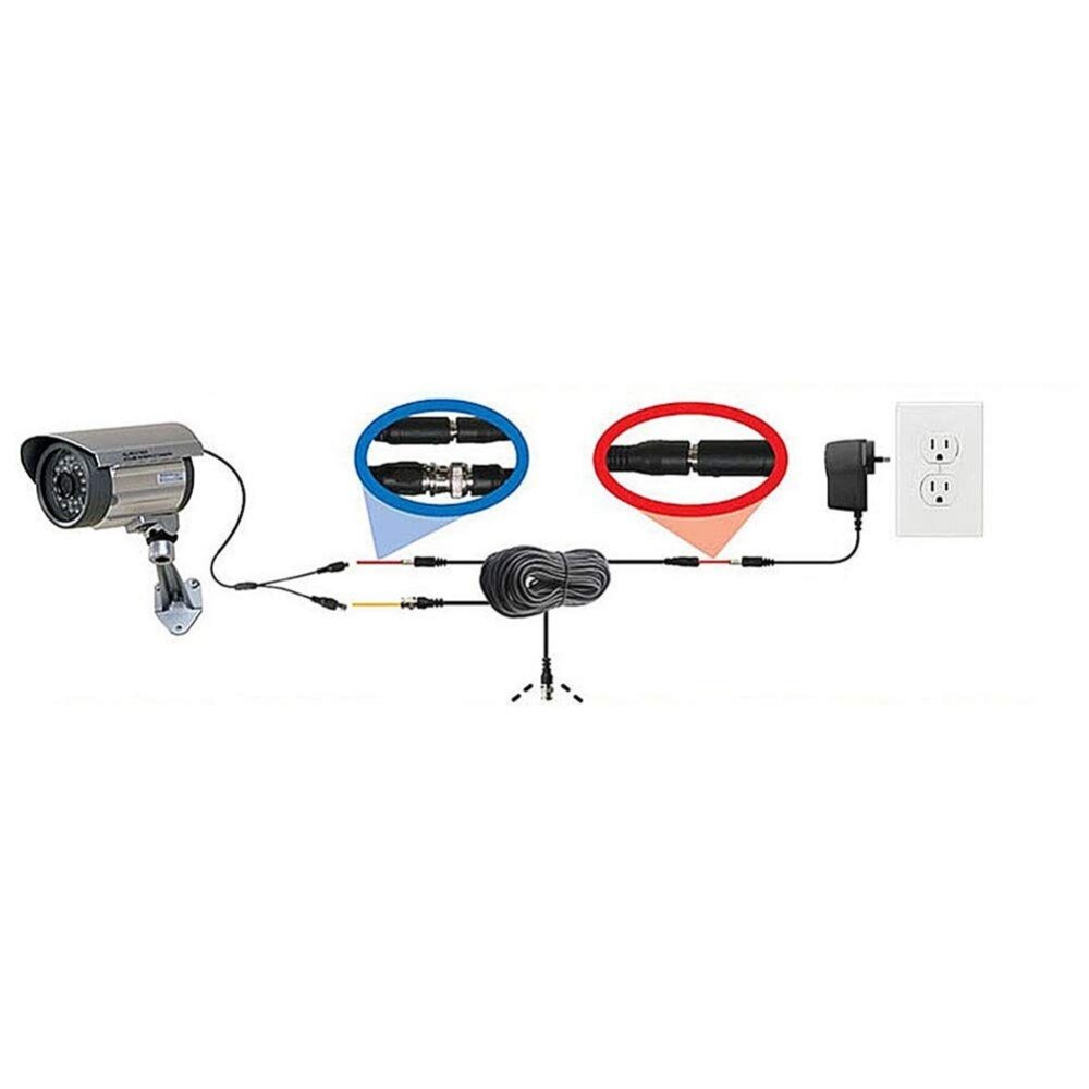 Computerkabler cctv dvr kamera video dc strømsikkerhed bnc kabel forlængerledning 10-50m ( kabel længde : 50m,  farve: sort)