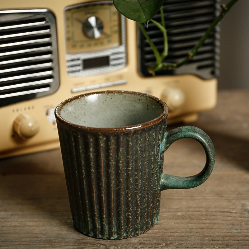 Tasse à café en céramique japonaise, faite à la main, rétro européen, verte, blanche, littéraire, Simple, de , ensemble de tasses Vintage en poterie
