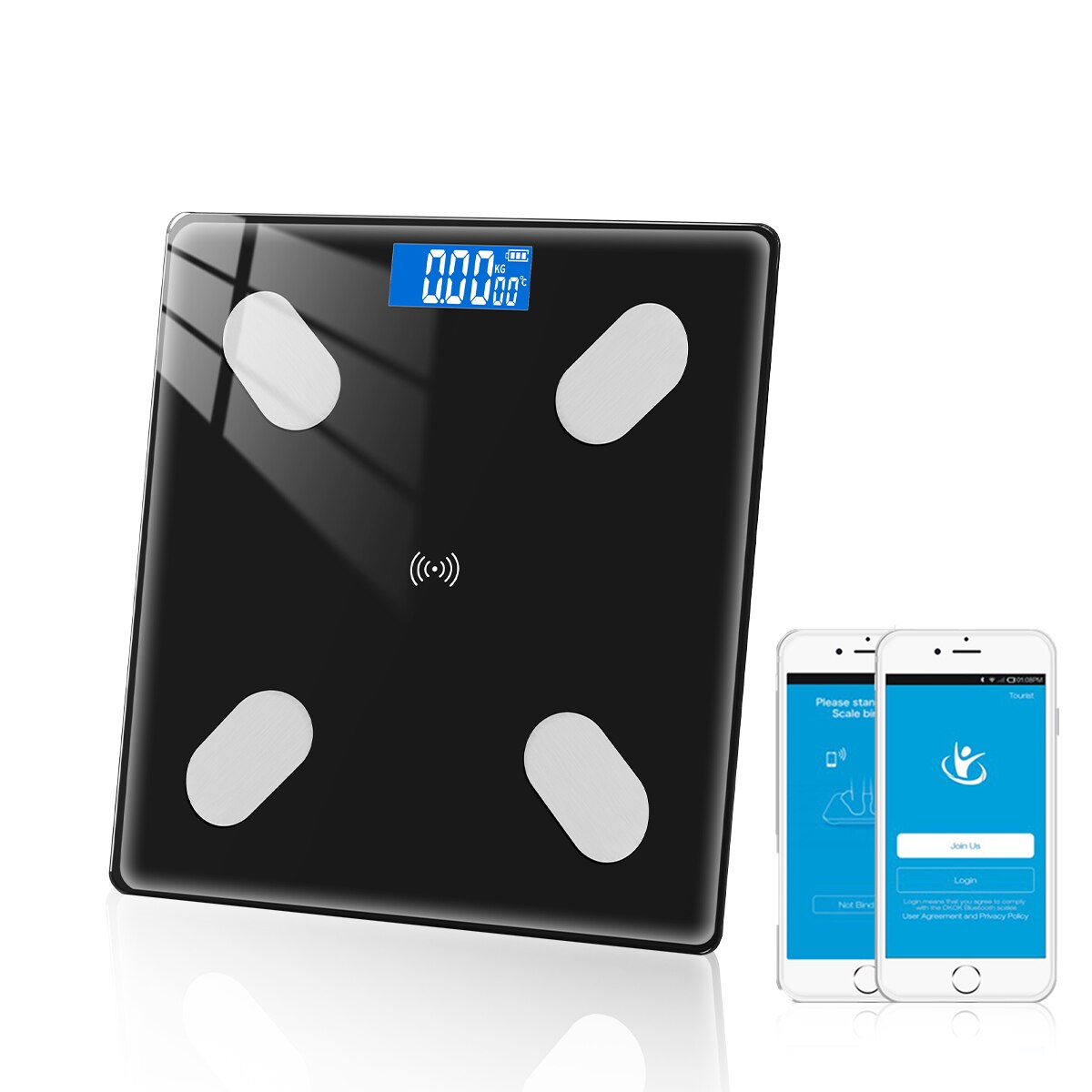 Balance de corps de salle de bains intelligente sans fil Bluetooth balances numériques électroniques au sol Balance de poids analyseur de Composition corporelle: black 1