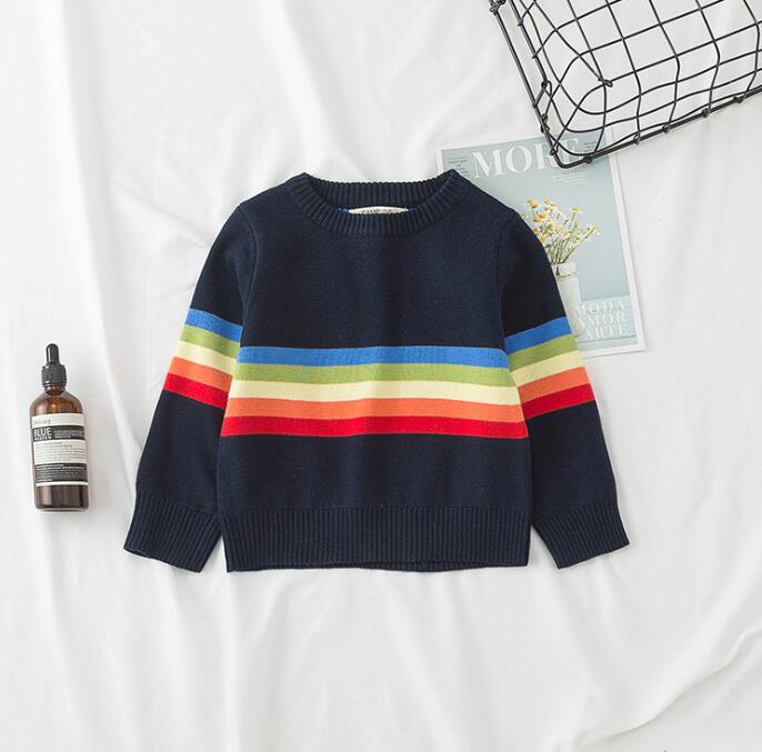 Drenge regnbue børn strik efterår vinter baby pige tøj overtøj børn pullover toppe piger sweater 1-5 år: Sort / 12m