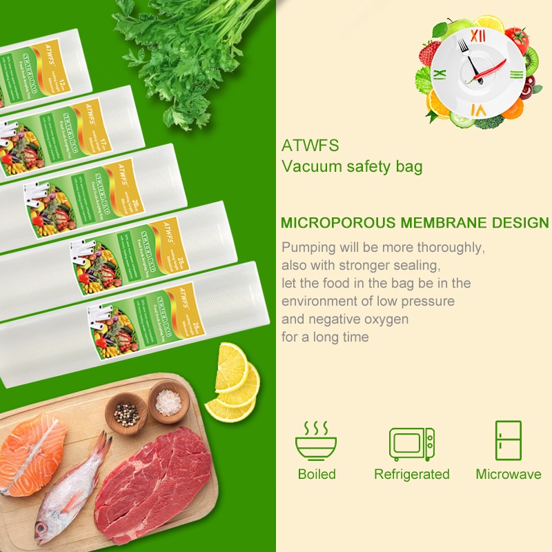 Sacs sous vide ATWFS sacs sous vide de cuisine sacs sous vide de stockage pour emballage alimentaire rouleaux 12/17/20/25/28cm * 500cm