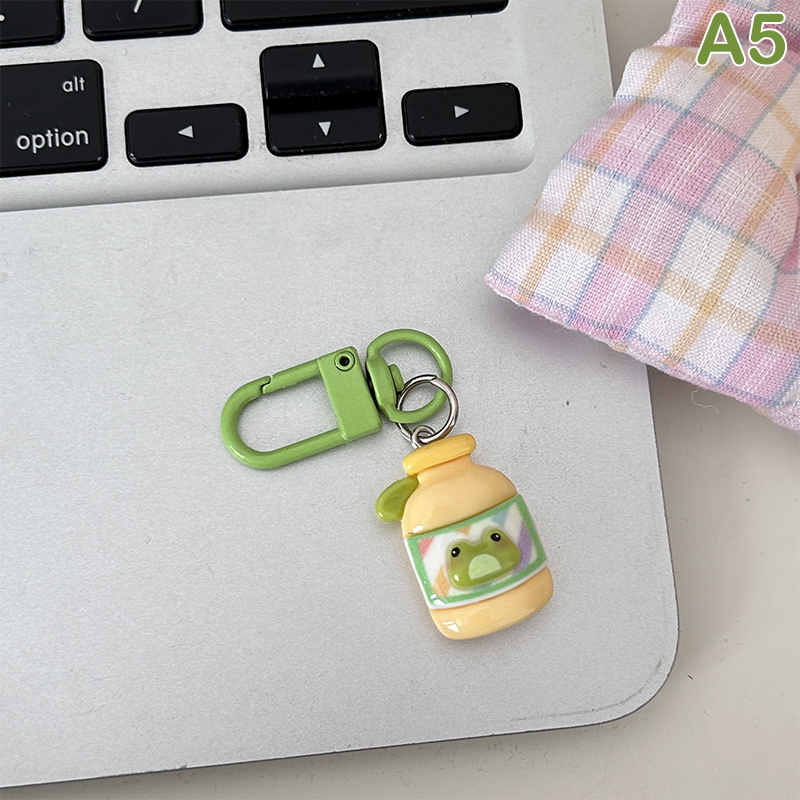 Cartoon Frog Key Chain Cute House Vase Photo Frame Frog Pendant Car Key Ring Backpack Charms Bag Decor Accessories: Gold