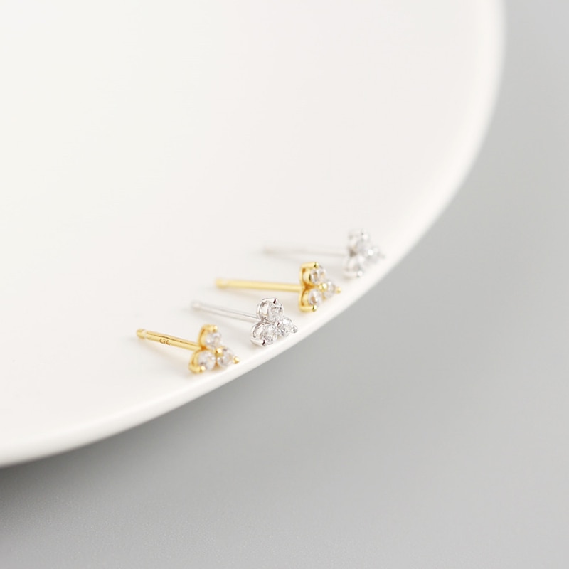 WTLTC 925 Sterling Sliver Mini Cubic Zirconia Stud Earrings 4mm Three Ball Helix Piercing Earrings Delicate Small Earrings Studs