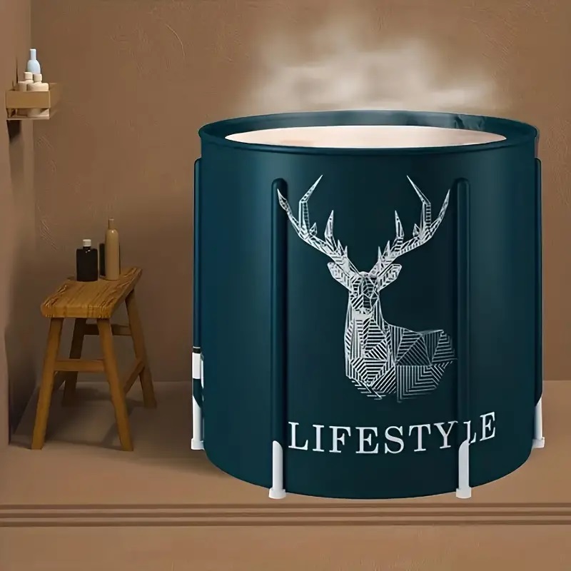 Bærbart sammenleggbart badekar for voksne, pvc-fortykket isolasjonsspa-badekar med bærende dampbøtte for hele kroppen