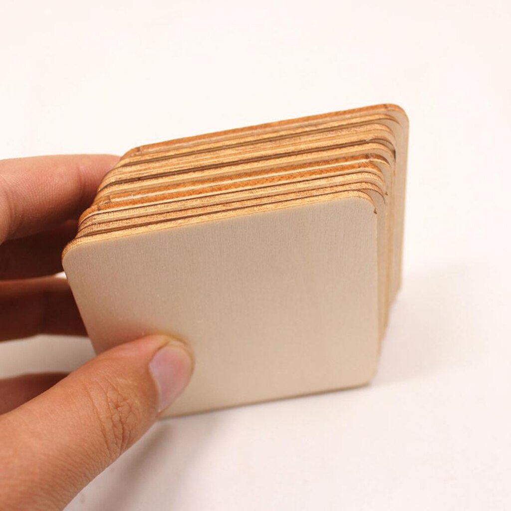 Juego de 10 unidades de posavasos cuadrados de madera en blanco para manualidades de madera sin terminar DIY, para adultos y niños, decoración para en casa