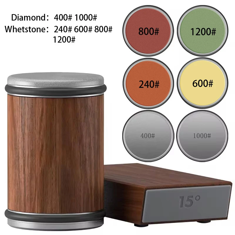 Affilacoltelli magnetico con pietra diamantata per affilare il sistema di macinazione da cucina in legno Accessorio per rullo angolare da 15 a 20 gradi: Oro