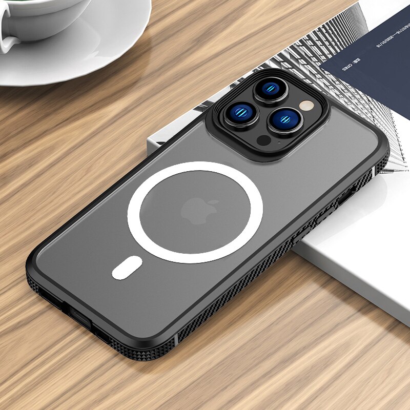 LNIOES für iPhone 13 Magnetische Fall 13 Pro Carbon Faser Matte Transparent Drahtlose Ladegerät Fall Abdeckung für iPhone 13 Pro MAX Fall: for iPhone13 Pro Max / Black