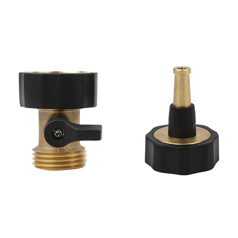 Solid Brass Hose Shut-Off Valve with Jet Sweeper Sprayer Nozzle Kit for Garden Hose Connector