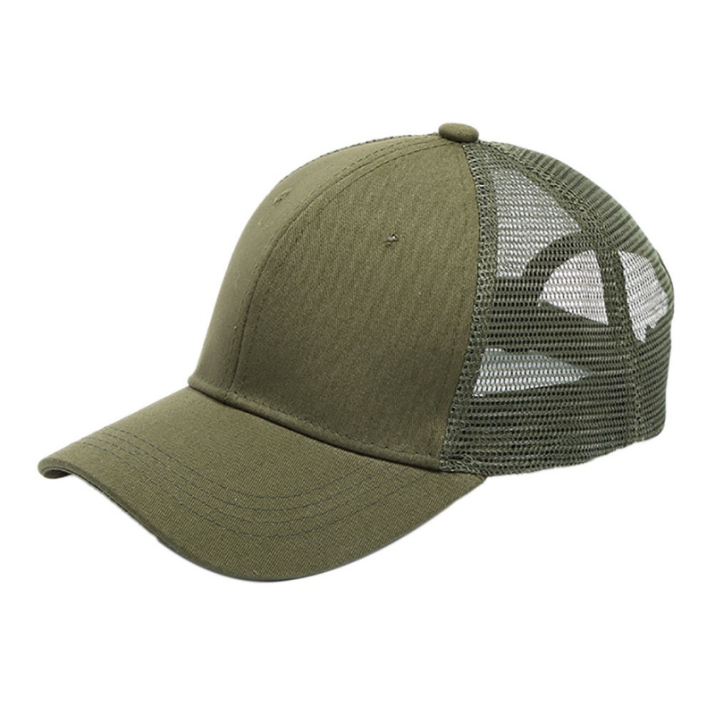 Gorra de Sol de algodón para mujer, gorra de béisbol con cola de caballo, gorra de malla ajustable, sombrero de Hip-hop para verano: Verde militar