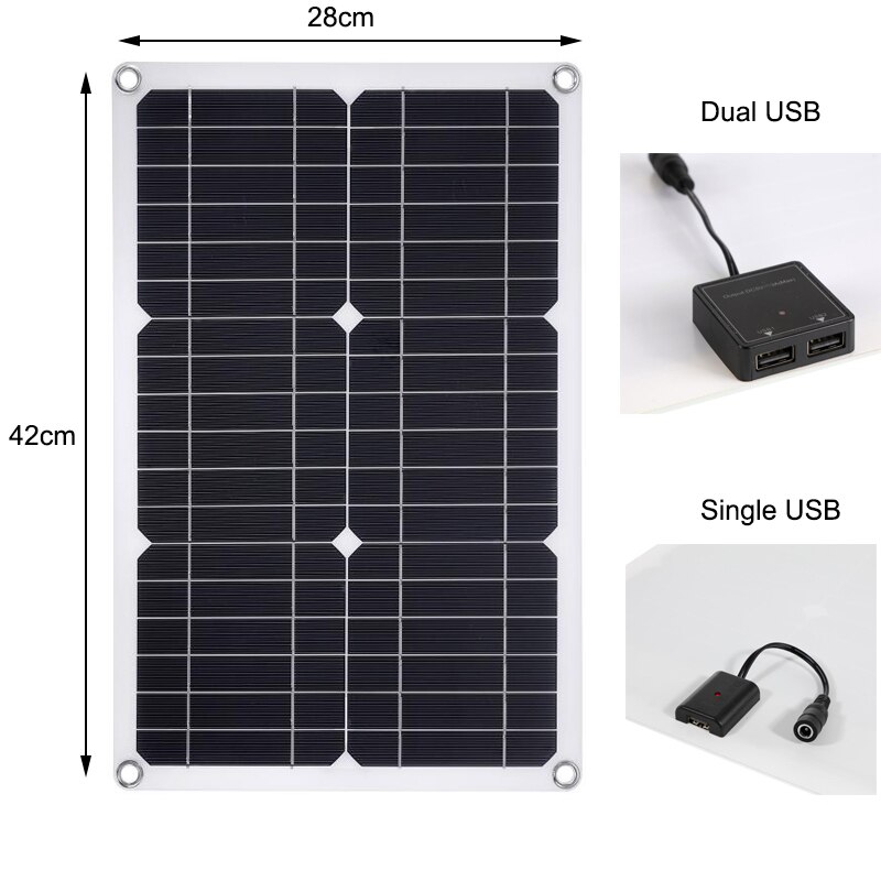 100W 12V Solar Panel Kit Single/Dual USB Port Off Grid Monocrystalline Module with 30A Solar Charge Controller