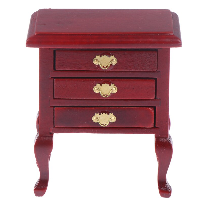 Style 1/12 Scale Wooden Dollhouse Bedside Cabinet Miniature for Bedroom Furniture: Red