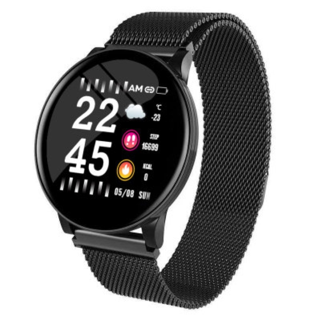 OGEDA Wearfit Smart Uhr W8 Für Männer Blutdruck Herz Rate Fitness Tracker Pedometer Mann Sport Smartwatches Für Android IOS: Steel strip black