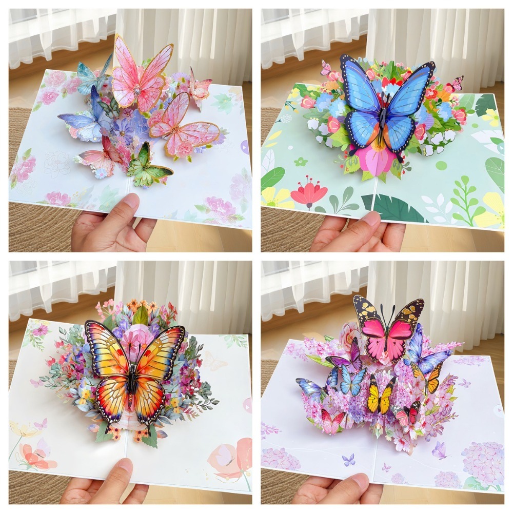 Tarjeta emergente con forma de mariposa en 3D, tarjeta de felicitación con los mejores deseos, para el día de la madre