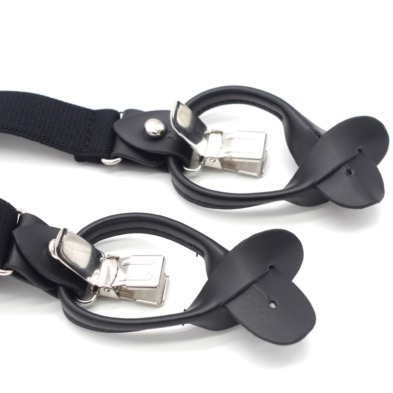 Black Button Suspenders Leather for Women Y-back Shape Length-adjustable Male Elastic Suspenders 2.5*120cm NBD9121