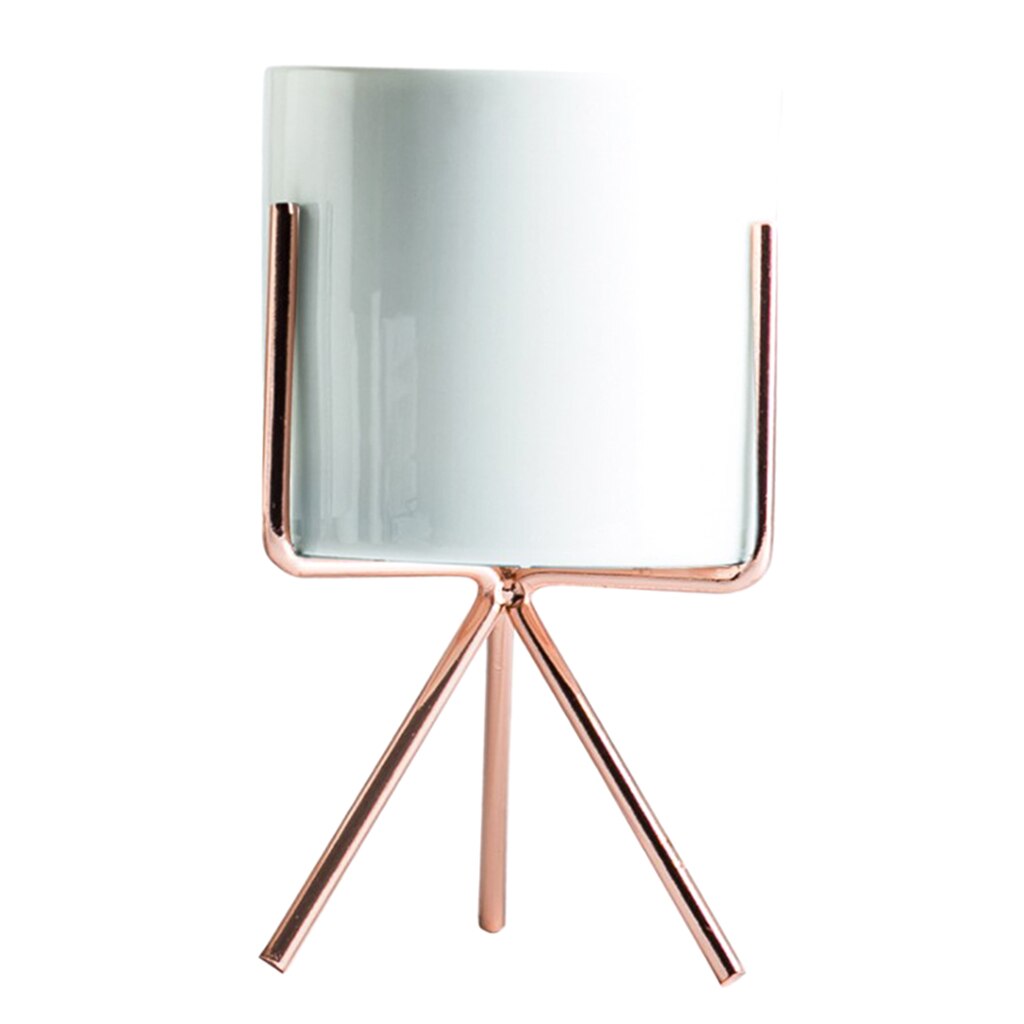 Nordic Stijl Plant Stand Met Bloempot Succulente Planter Rack Holder Inclusief Wit Planten Pot: M-Rose Gold 7.5cm P