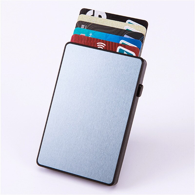 Anti-Diefstal Aluminium Enkele Doos Smart Wallet Slim Rfid Mode Clutch Pop-Up Drukknop Kaarthouder naam Card Case: Gray
