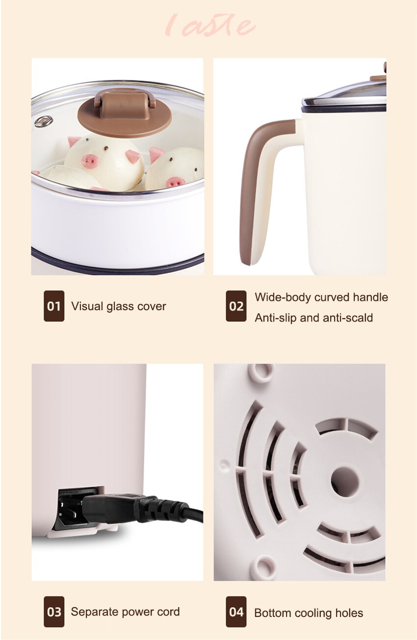 1 Layers Family Electric Cooker Mini Dinner Pot Multifunction Cooker EL Electric Cooker 200W-600W stainless steel AUX-12B09