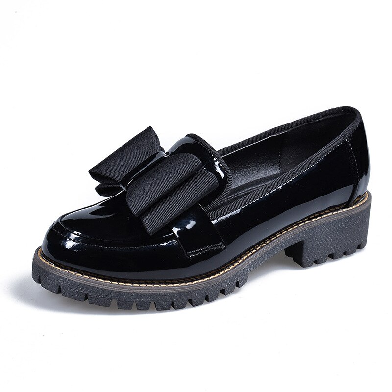Frauen Oxfords Schuhe Plattform Creepers Student Goth Schule JK Wohnungen Zapatos Mujer Damen Loafers Plus Größe 41 42: Black / 7.5