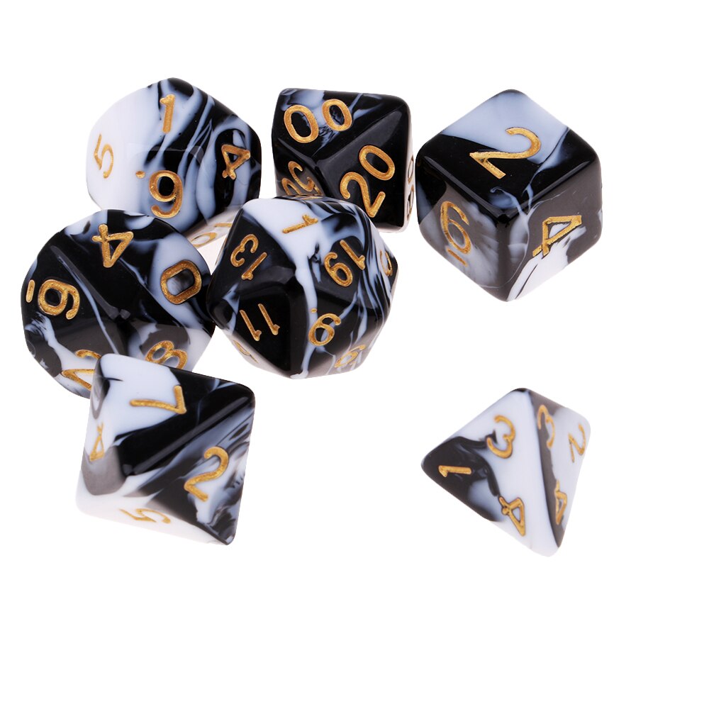 7Pcs Polyhedrale Dobbelstenen 16Mm Voor Party Games-Zwart Wit