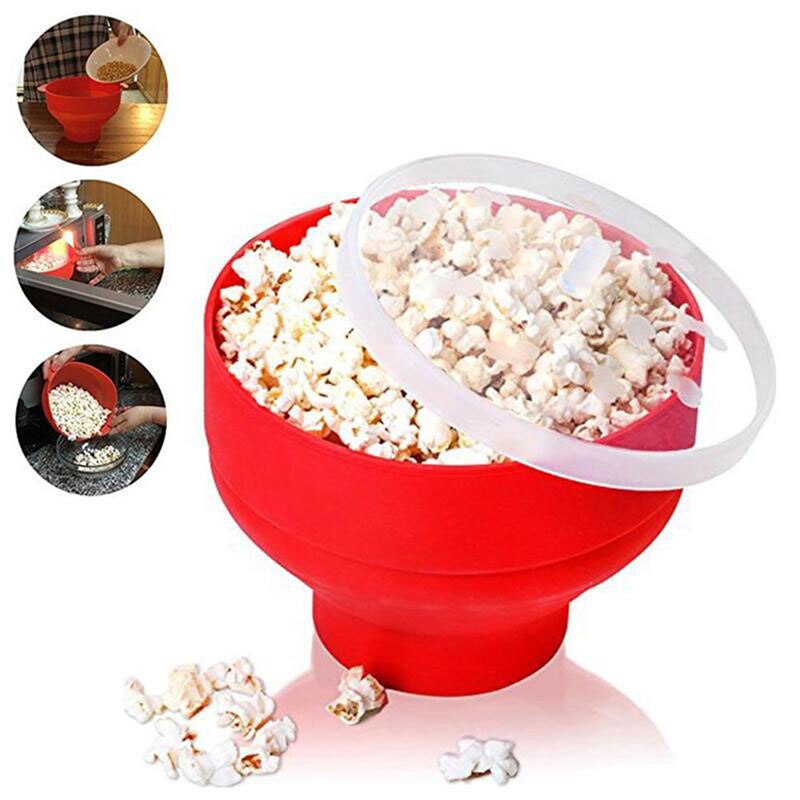 FDA Silicone Red Popcorn bowl Home Microwaveable Pop Corn Maker Bowl Microwave Safe Popcorn Bakingwares Bucket