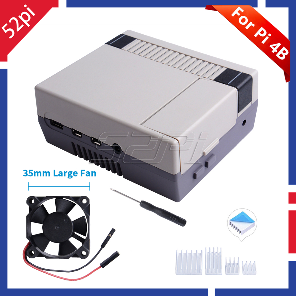 52Pi NES4Pi Nes Stijl Case Kit Abs Functionele Koelventilator Heatsinks Schroevendraaiers Alleen Voor Raspberry Pi 4 B (4 model B)
