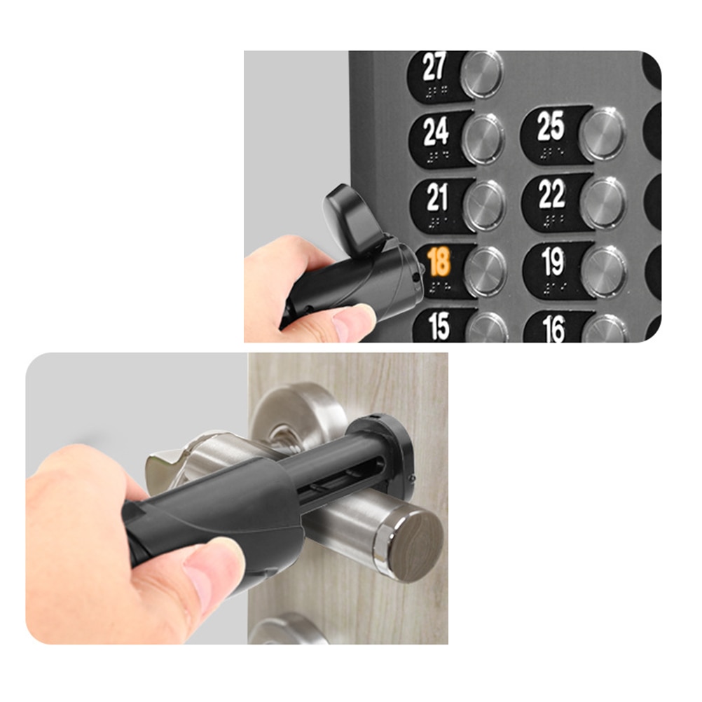 2PCS No Contact Elevator Button Tool Door Opening Clamp Push Elevator Button Door Handle Touch Tool ABS Practical Tool (Black)