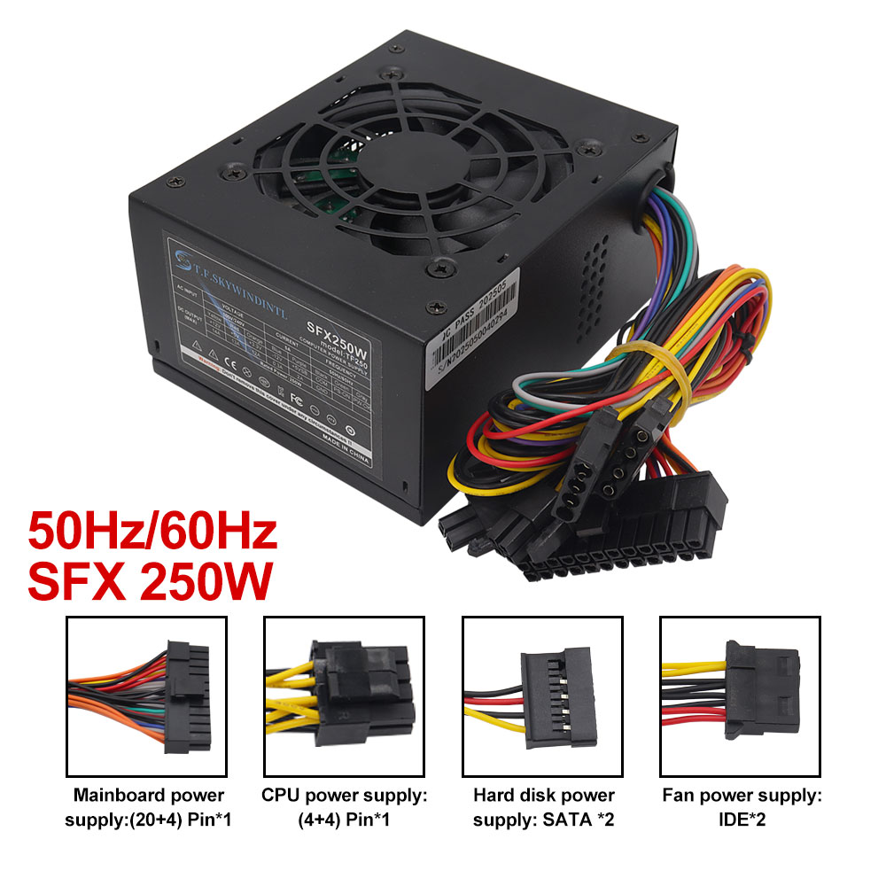 250 W Netzteil 50 Hz/60 Hz SFX 110 V/240 V 5 A Nicht vollmodulares aktives PFC 75 mm leiser Lüfter Hocheffizientes hervorragendes Netzteil