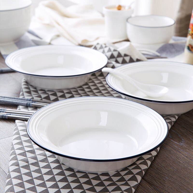 Plato de cerámica blanco grande redondo para sopa, plato hondo, vajilla creativa para el hogar, plato de desayuno, platos de China