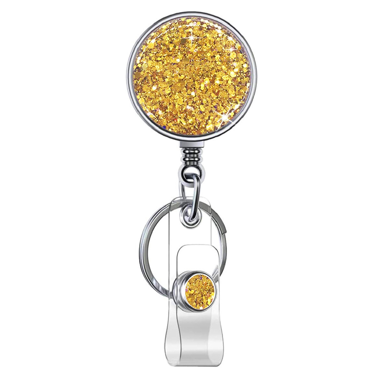 1 Piece Metal Glitter Retractable Nurse Badge Reel Doctor Student Teacher ID Card Holder Keychains Lanyard: Yellow