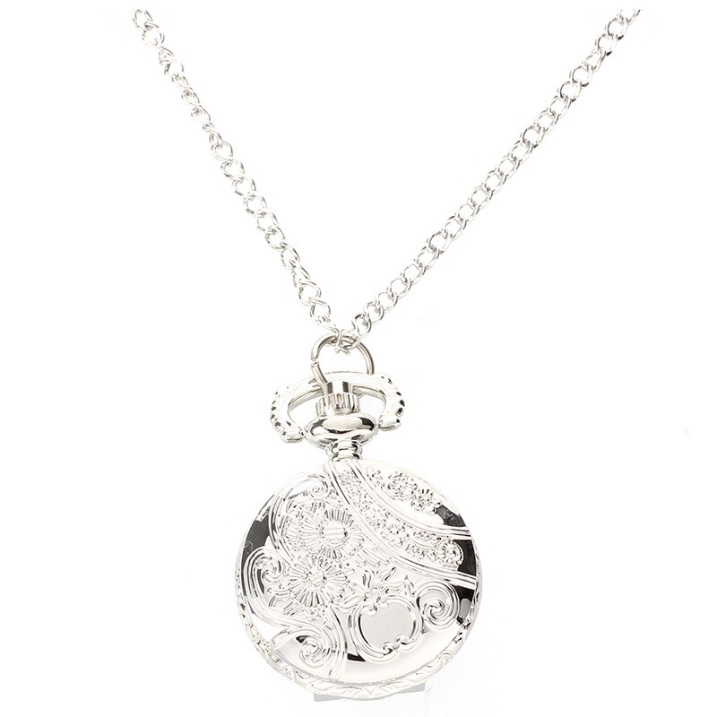 Men Women Pocket Watch Quartz Silver Alloy Pendant Necklace Pocket Deco