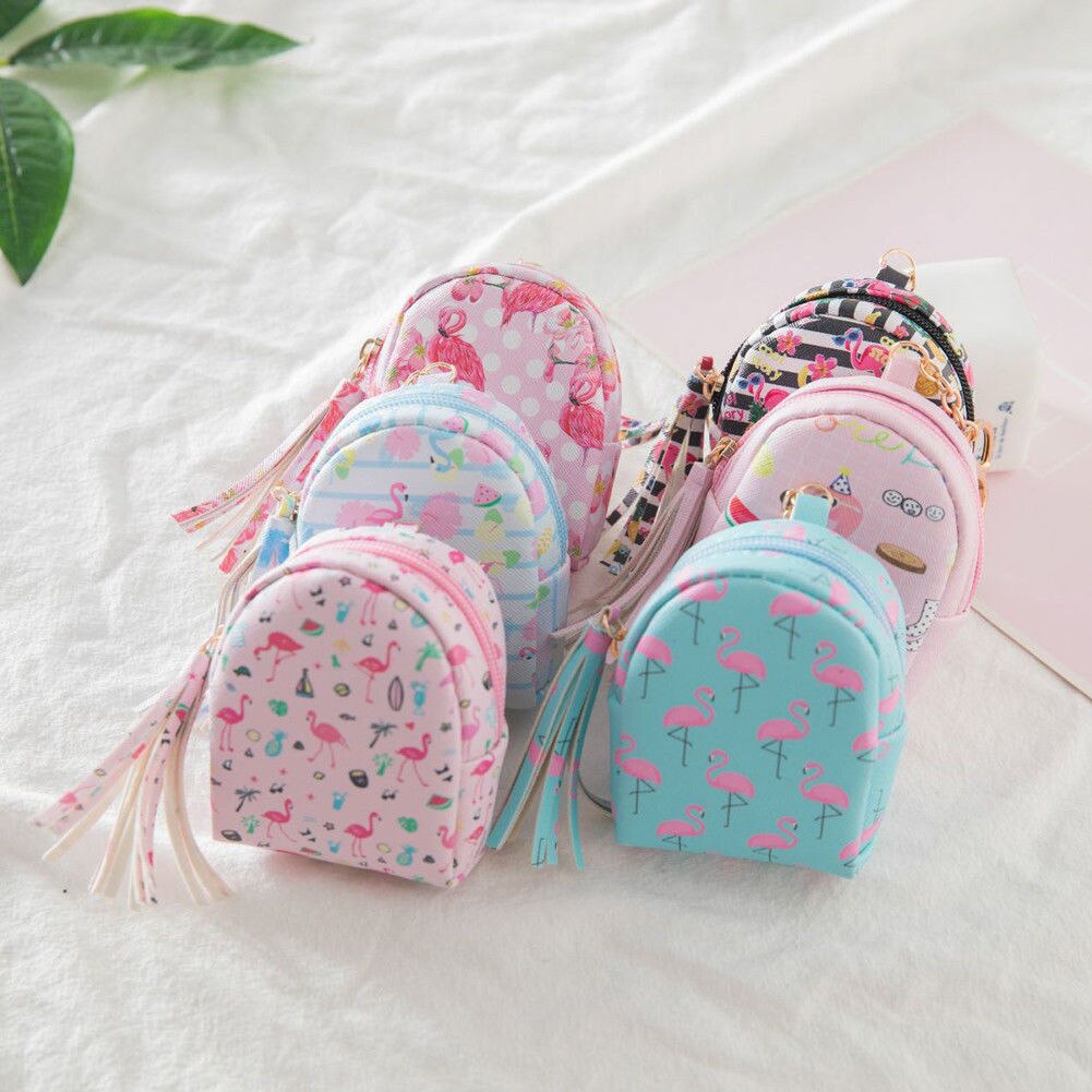 Leuke Vrouwen Meisje Portemonnee Mini Flamingo Pu Rits Portemonnee Sleutelhouder Pouch Portemonnees