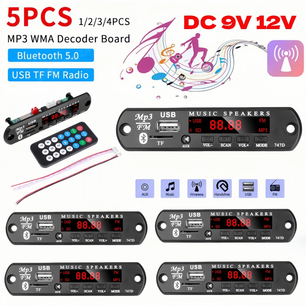 1-5PCS 9V 12V MP3 WMA Decoder Board USB AUX TF FM Radio Bluetooth 5,0 drahtlose Verlustfreie Musik Player Modul mit Fernbedienung