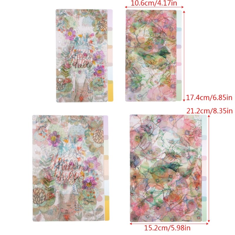 5Pcs Floral Category Page Planner Index Page Notebook Translucent 6 Hole Binder G92E