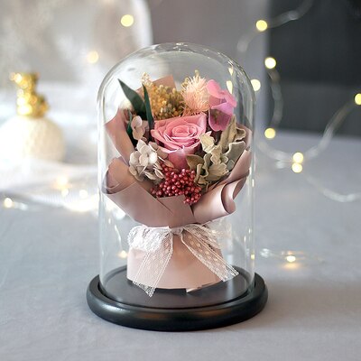 Preserved Flower Rose Glass In A Dome Dried Flower Bouquet For Valentine's Day Girlfriends Birthday Wedding: Bouquet 1