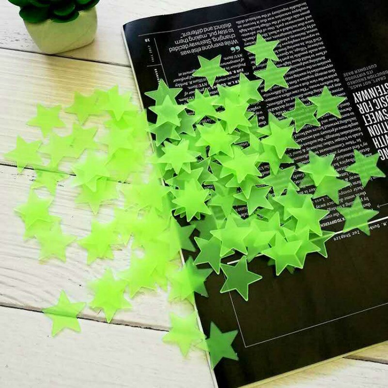 3D Hollow Star Energie Opslag Fluorescerende Glow In The Dark Lichtgevende Op Muurstickers Voor Kinderkamer Woonkamer Decal: 50pcs-green-star