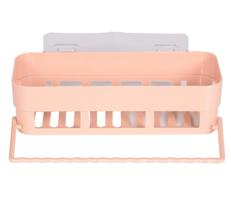 Badkamer Rack Handdoek Hanger Shampoo Douche Plank Zeephouder Houder Keuken Organizer Wanddecoratie: Pink with hanger