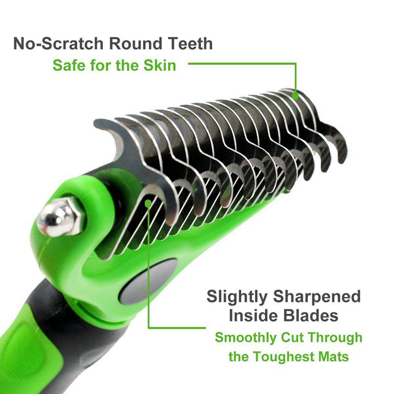 Pet Dematting Comb with Dual Sided Rake for Dogs and Cats of Gently Removes Loose Undercoat Mats Tangles and Knots Comfortable M