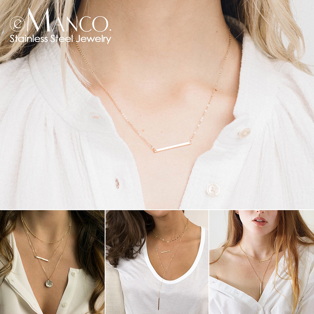 e-Manco Trendy Multilayer stainless steel necklace for women choker statement necklace Geometric pendants necklace