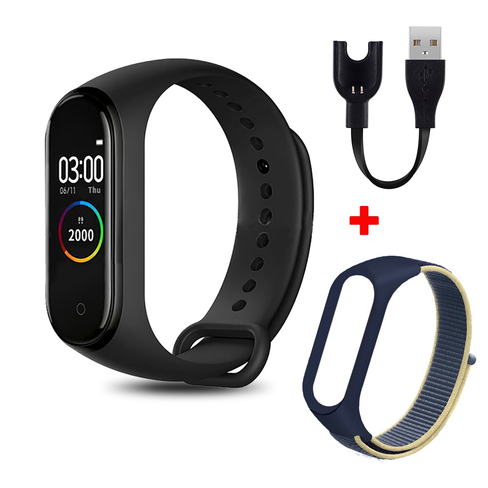 M4 smart armbånd fitness tracker hjertefrekvens blodtryksovervågning bluetooth smart armbånd skridttæller sport smart ure: Mørkeblå sort sort